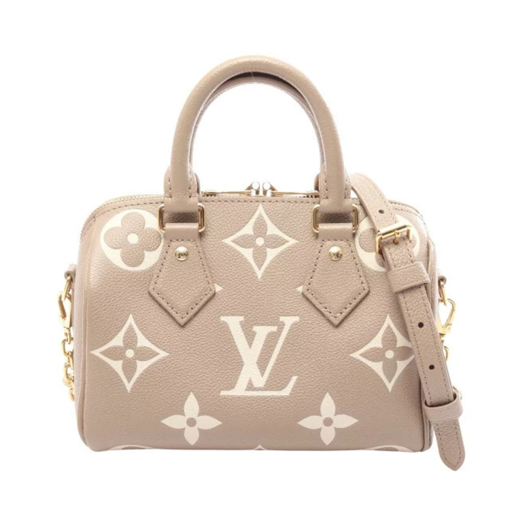 Louis Vuitton Speedy Bandouliere Handbag Leather Monogram Empreinte Beige Cream